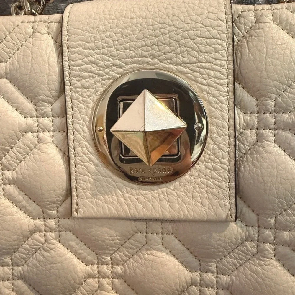Kate Spade Off White Quilted leather Bag Astor Court Elena Shoulder Bag Large